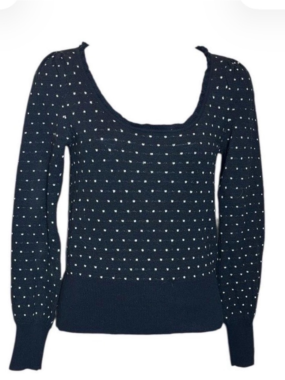 Free People Black Dot Knit Sweater with Striped Neckline vintage inspired